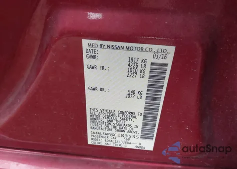 2016 Nissan Altima 2.5 Sv из США, поврежденный, VIN 1N4AL3AP9GC183535